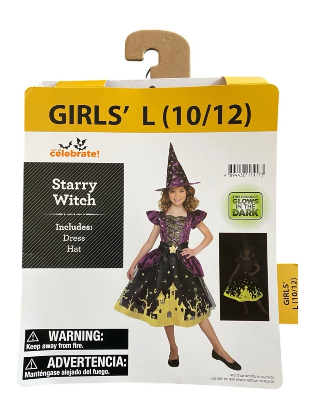 Girls Purple and Black Witch Costume with Gold Castle Accent - Picture 3 of 4